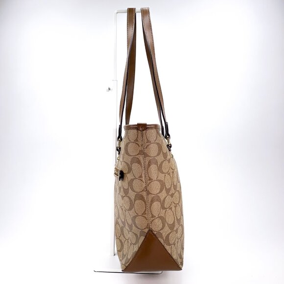 COACH Signature C Coated Canvas Brown Tote Shoulder Bag - J1723-F58294 - Picture 13 of 16
